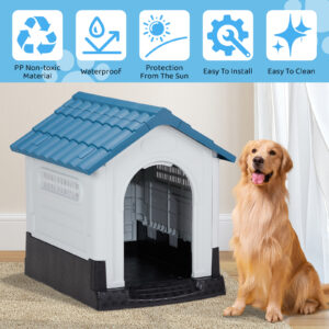 33 Inch Plastic Dog House for Indoor and Outdoor Use with Air Vents and Elevated Floor