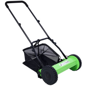 Green 14-Inch 5-Blade Push Reel Lawn Mower with Grass Catcher