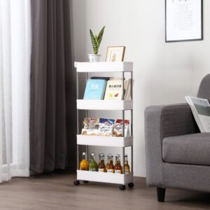 4-Layer Slim Storage Cart for Kitchen, Bathroom, Laundry - Mobile, White