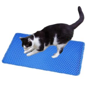 Double Layer Cat Litter Mat with MiLi Scratching Design - Waterproof, Easy Clean, Scatter Control - 21x14 Inch, Blue