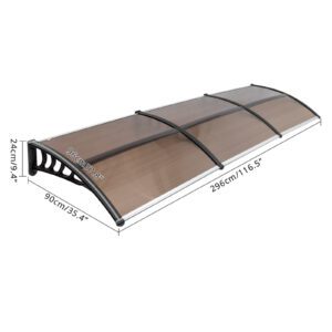 HT-300x100 Door & Window Rain Cover Eaves Canopy, Brown/Black