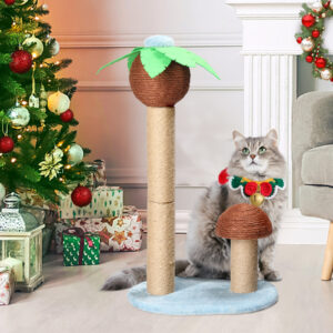 27.5in Coconut Palm Tree Cat Scratching Post with Natural Sisal and Dangling Balls