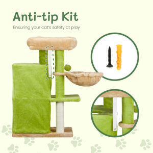 33 inch Cat Activity Center with Padded Perch, Hammock, 2-Tier Condo, Scratching Posts & Ball
