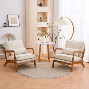 Oak Upholstered Single Lounge Chair with Armrest Off-White