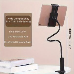 Gooseneck Tablet Holder Stand for Bed - 39.4in Adjustable Arm with Clamp