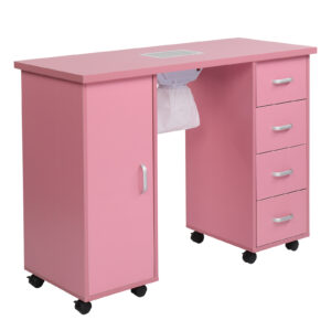 Professional Pink Nail Table with Fan, 4 Drawers and Single Door Cabinet