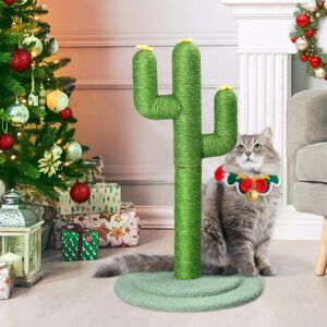 Cactus Cat Scratching Post with Natural Sisal and Flower Toppers - 26 Inch