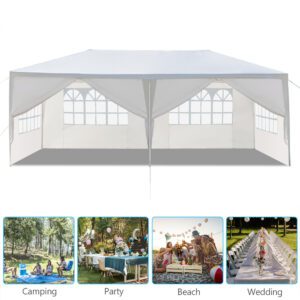 10x20 ft White Outdoor Party Tent with 6 Removable Sidewalls, Waterproof Canopy