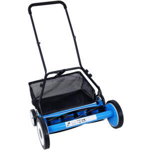 20-Inch 5-Blade Push Reel Lawn Mower with Grass Catcher, Blue