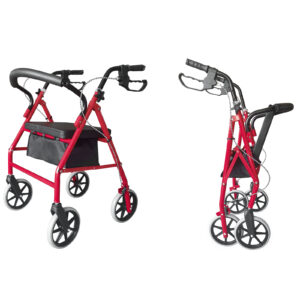 Adjustable Iron Rollator Walker with Wheels - Black and Red