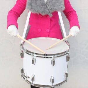 14x10 Inch White Marching Drum with Drumsticks, Key, and Strap