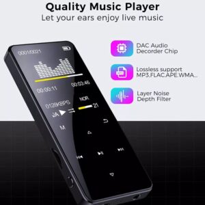 Bluetooth MP3 Player with HiFi Bass, FM Radio, Alarm, 128GB Support