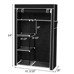 64-Inch Portable Wardrobe Closet with Shelves and Clothes Rack, Black