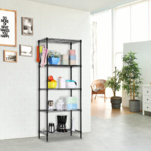 Adjustable Floor Standing Carbon Steel Storage Rack Black