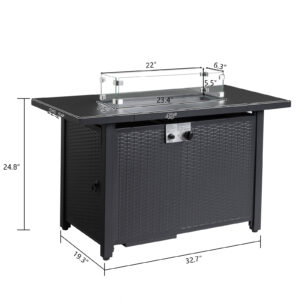 43 Inch Black Gas Fire Pit Table - 50,000 BTU with Volcanic Stones
