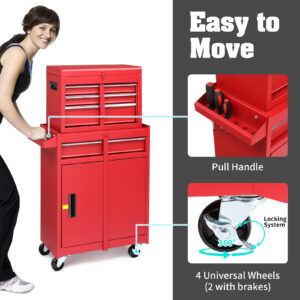 Red Mobile Tool Cart and Cabinet Storage Set
