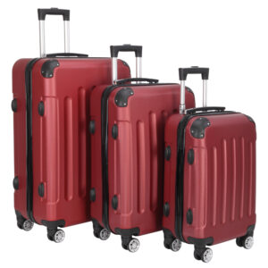 3-in-1 Portable ABS Trolley Case Set: 20, 24, 28 Inch Wine Red