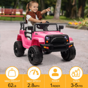 12V 4.5Ah Remote Control Pink Jeep for Kids - Dual Drive with Adjustable Seat Belt