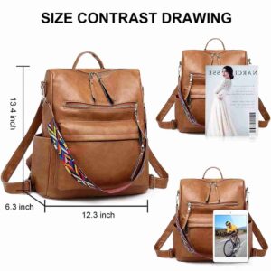 Women's PU Leather Anti-theft Convertible Backpack Purse - Brown