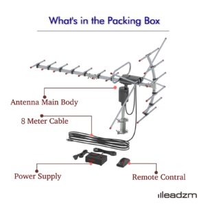 TA-001 Outdoor Antenna with 360° Rotation, VHF/UHF 45-230/470-860MHz, 15-22dB, Black