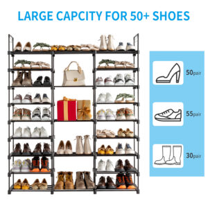 9-Tier Stackable Shoe Rack Organizer for Entryway, Holds 50-55 Pairs