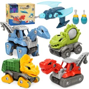 5 Pack Take Apart Dinosaur Toys with Electric Drill, STEM Construction Building Set for Kids