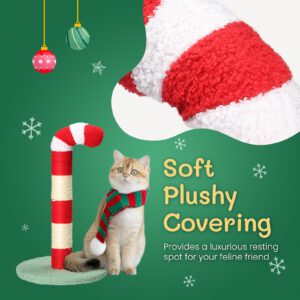 Christmas Cat Scratching Post - Candy Cane Cat Scratcher with Sisal & Plush for Indoor Cats