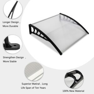 HT-100 100x96cm Door and Window Rain Cover Eaves Canopy with Black Bracket