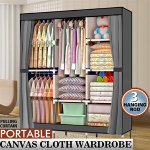 71" Portable Closet with Shelves, Gray Clothes Storage Organizer