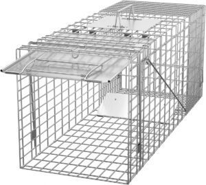32" Heavy Duty Steel Humane Live Animal Cage Trap with Iron Door