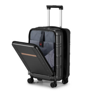 20in Black Carry On Luggage 22x14x9 Airline Approved, ABS+PC Hard Shell with Front Compartment