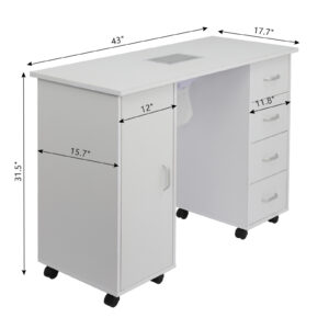 White MDF Nail Table with Single Door, 4 Drawers and Fan