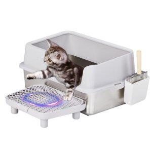 Stainless Steel XL Cat Litter Box with Lid for Big Cats - Odor-Resistant, Gray