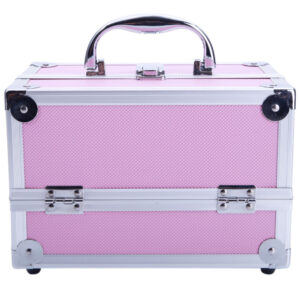 SM-2176 Aluminum Makeup Train Case with Mirror, 9x6x6 Inch, Pink