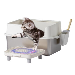 Stainless Steel Extra Large Cat Litter Box with Lid for Big Cats, White