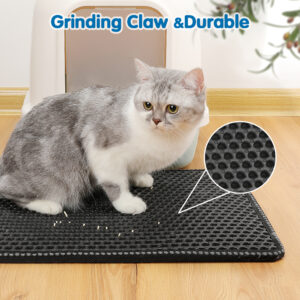 Double Layer Cat Litter Mat with MiLi Shape Design - Waterproof, Easy Clean, Scatter Control - 21x14 Inch, Black