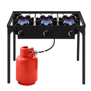 Portable Outdoor Propane Camp Stove - 3 Burner Cast Iron Cooker, 225000 BTU