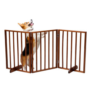 Freestanding Wood Pet Gate for Dogs and Cats - Brown
