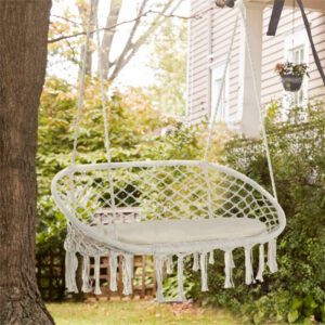 Macrame Hanging Hammock Chair for Two - Indoor/Outdoor with Cushion