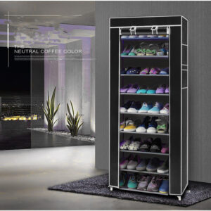 Room Saving 10-Layer 9-Lattice Non-Woven Fabric Shoe Rack in Black