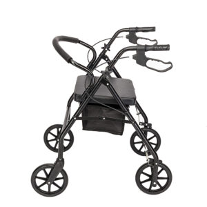 Adjustable Height Steel Rollator Walker with Wheels and Seat, Black