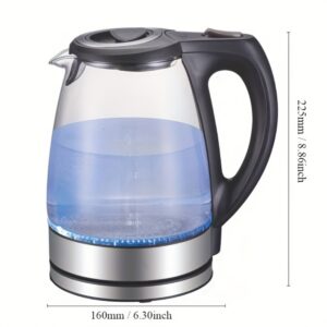 1200W Glass Electric Kettle with Stainless Steel Filter, 1.7L Wide Opening