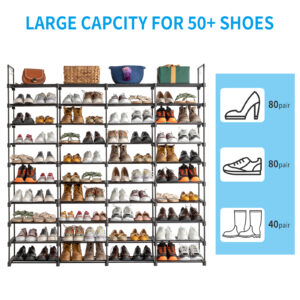 10-Tier Stackable Shoe Rack Organizer for Entryway - Holds 80 Pairs