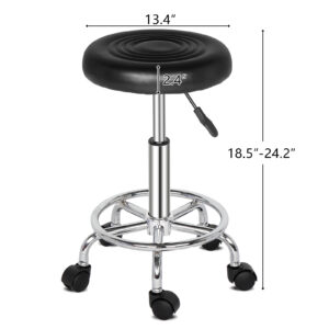 Black Round Rotating Bar Stool with Lines and Casters