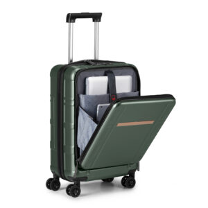 20 Inch ABS PC Carry On Luggage, Airline Approved, TSA Lock, Front Compartment - Dark Green