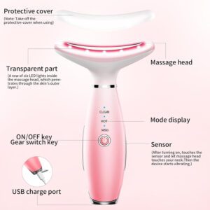 3-in-1 Facial and Neck Massager with Heating & Vibration - Pink