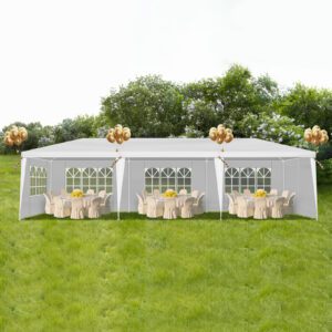 10'x30' Outdoor Party Tent with 8 Removable Sidewalls, Waterproof, White