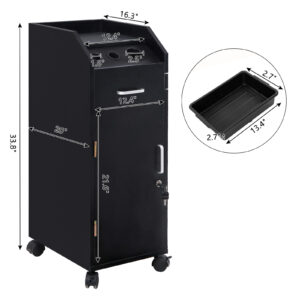 Mobile Hair Salon Storage Cart with Wheels - 3 Dryer Holders, 4 Locking Drawers, Side Tray - Black