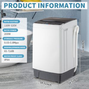 Portable Top Load Washing Machine, 17.6 Lbs Capacity, Full-Automatic, 10 Programs 8 Water Levels, LED Display, Black