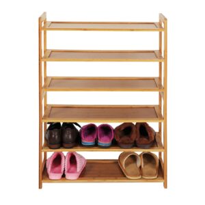6-Tier Bamboo Shoe Rack, Rectangle Storage Shelf in Wood Color
